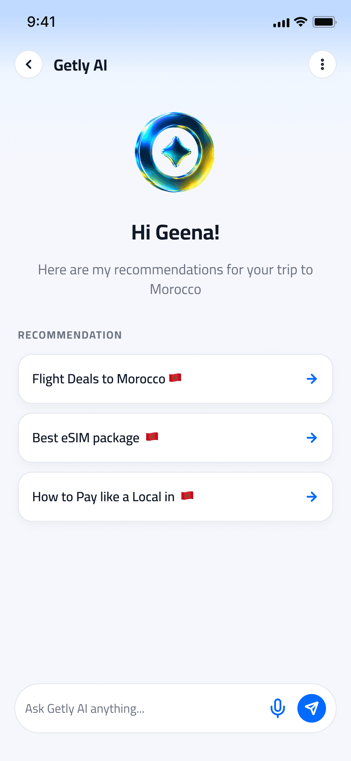 Getly AI Interface